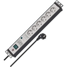 Storemax Premium- Çoklu Priz, 6 Katlı, Aşırı Gerilim Korumalı, 60.000 A (19 Inç Formatında, 3 M Kablo, Şalterli, Alman Malı) Siyah/gri