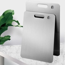 Storemax Kesme Tahtası 2'li Set 304 Paslanmaz Çelik Gıda Temasına Uygun Hijyenik ve Dayanıklı Antibakteriyel 1,6 mm Kesim Panosu Levhası Cam Kesme Tahtası Kaliteli