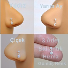 Heppii 3 Adet 925 Ayar Gümüş Sallantılı Burun Hızma Seti – Yarım Ay, Yıldız, Çiçek Sallantılı, 3’lü Set