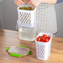 Storemax 1047 2'li Fıstık Yeşili Kilitli Kapaklı Süzgeçli Turşuluk Zeytinlik Çok Amaçlı Dikdörtgen Saklama Kabı 2 L