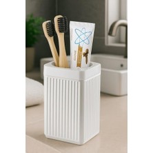 Storemax Serisi Beyaz Banyo Seti, 5 Parça Akrilik Kare 5 Litre Çöp Kovası, Sabunluk, Fırçalık Takımı 34 Beyaz