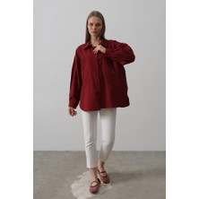 Pusula Sepeti Boncuk Nakış Detaylı Uzun Gömlek - Bordo