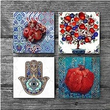 Storemax Nar Ağacı, Nar, Fatma Ana Eli  Taş Bardak Altlığı Seti - 4 Parça - Dekoratif, Rustik Mutfak Aksesuarı, 10X10 Cm, Kaydırmaz Tabanlı, Şık ve Dayanıklı SC191