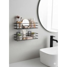 Storemax Yapışkanlı Siyah Banyo ve Mutfak Rafı – Tek Katlı Düz Şampuanlık ve Baharatlık, Delmeden Montaj, Matkap Vida Gerektirmeyen Su Geçirmez Duvar Organizeri (1 Adet)