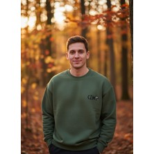 Kurukafa Baskılı Yeşil Oversize Sweatshirt