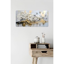 KutuTR 3D Görünümlü Temperli Cam Saat Tablo – Dağ ve Ağaç Manzarası – 60X30 cm Uv Baskı - YSG016