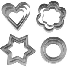 Storemax Paslanmaz Çelik Kurabiye ve Kek Kalıbı Seti – 4 Farklı Şekil (Kalp, Yıldız, Çiçek, Yuvarlak), Dayanıklı ve Yapışmaz Hamur Kalıbı Takımı