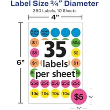Storemax Önceden Basılmış Çıkarılabilir Garaj Satış Etiketleri, 0,75 Inç, Yuvarlak, 350&APOS;LI Paket (5480), Çeşitli Neon