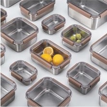 Storemax Paslanmaz Çelik Fırın - Saklama Kabı Dörtgen Kilitli 2 Lt - Kahverengi