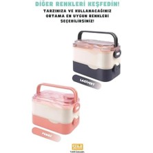 Storemax Bento 1350ML Lunchbox 2 Katlı 3 Bölmeli ve Sosluklu Çelik Sefer Tası Yemek Kutusu Çatal Kaşık Hediyeli (Lacivert)
