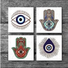 Storemax Nazar, Fatma Ana Eli  Taş Bardak Altlığı Seti - 4 Parça - Dekoratif, Rustik Mutfak Aksesuarı, 10X10 Cm, Kaydırmaz Tabanlı, Şık ve Dayanıklı SC403