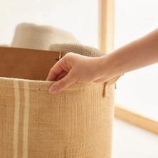 Storemax Ağzı Büzgülü Çizgili Jüt Çamaşır Sepeti 36 x 40 cm