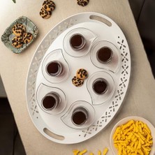 Storemax Lin Metal Lalin Tepsi Metal Oval Servis Tepsisi Krem, Romantik Tepsi, Büyük Tepsi, Çay Kahve Tepsisi Beyaz LN1028B