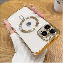 Storemax Ggm Aksesuar 15 Pro Max Için ile Uyumlu Arka Kısmı Parlak Şeffaf Yapıya Sahip Kenarları Silikon Yapılı Güçlendirilmiş Mıknatıslı Kamera Lens Koruyuculu Kablosuz Şarj Destekli Kılıf (Altın Rengi)