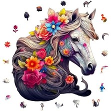 Storemax Pinecone - Ahşap Puzzle Yetişkinler Için - Çiçek Yeleli At Figürü Benzersiz Parçalı Puzzle - 210 Parça Ahşap Yapboz - Yapıştırıcı Folyo Dahil - Dekoratif Ahşap Puzzle - 27X29 cm - Wz-09