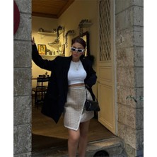 Pusula Sepeti Şanelkapaklı Çoban Dikiş Detaylı Kısa Etek - Bej