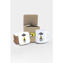 Storemax Uzay Gemisi We Coffee Uzaylı Tasarımlı Baskılı Kupa Bardak Seti, Eğlenceli Özel Hediye Mug