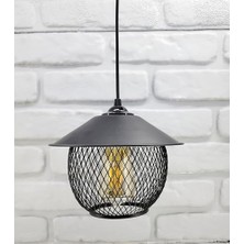 Storemax Siyah Endüstriyel Şapkalı Hasır Tel Küre Model Cafe Restaurant Tekli Sarkıt Avize Aydınlatma