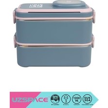 Storemax 1200ML Lunchbox 2 Katlı 4 Bölmeli Mini Kaseli Çelik Sefer Tası Yemek Kutusu (Lacivert-Pembe)