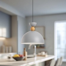 Storemax Ahşap Boncuk Detaylı Tekli Sarkıt Aydınlatma, Metal Sıvama, Ev, Ofis, Cafe, Restoran Avizeleri, E27 Duy (Gri)