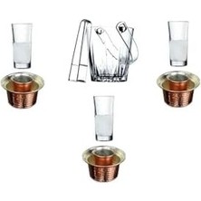 Storemax 8 Parça Rakı Bardak Meşrubat Bakır Ehlikeyf ve Buz Kovası Keyif Seti