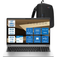 Hp Probook 450 G10 Intel Core I7 1355U 5ghz 8gb 1tb SSD Iris® Xe Graphics Freedos 15.6" IPS Fullhd (1920X1080) 250NITS Taşınabilir Bilgisayar H9969H2ETF03 + Zetta Çanta