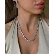 Zerva Queen Zirkon Taşlı Çelik Set Kolye Küpe