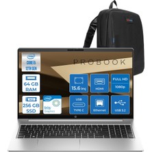 Hp Probook 450 G10 Intel Core I7 1355U 5ghz 64GB 256GB SSD Iris® Xe Graphics Freedos 15.6" IPS Fullhd (1920X1080) 250NITS Taşınabilir Bilgisayar H9969H2ETF31 + Zetta Çanta