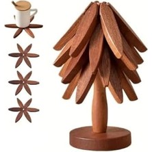 Storemax Ahşap Ağaç Şekilli 3’lü Bardak Altlığı Seti – Istiflenebilir Dekoratif Altlık Standı ile Premium Masa Koruyucu Set (Akasya Renk)