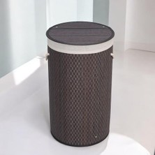 Storemax El Yapımı Hasır Katlanır Çamaşır Sepeti Yuvarlak 55 Litre (35CM*35CM*61CM), Doğal Malzemeden Üretilmiş Çamaşırlık (Gri)