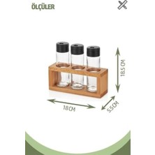 Storemax Lima 3lü Baharat Takımı Ahşap Stantlı Baharatlık Siyah Kapak