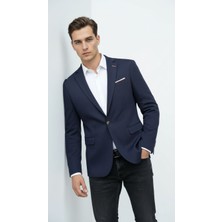 Plus Scorpion Lacivert Erkek Slim Fit Tek Düğmeli Blazer Ceket – Şık Dokulu Kumaş, Astarli, Günlük ve Ofis Kombinlerine Uygu