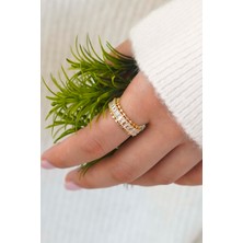 Trend Collection Işıltılı Baget Taşlı Vip Yüzük – Gold Ayarlanabilir Kadın Yüzük