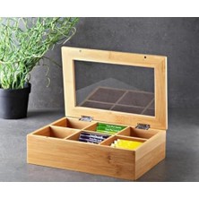 Storemax Bambu Çay Kutusu 6 Bölmeli, Şeffaf Kapaklı Çay ve Bitki Çayı Saklama Kutusu, Doğal ve Dayanıklı Tasarım