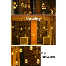 Vuwiny LED Işıklı Animasyonlu Gün Işığı Dekoratif Ampul Top Perde Fişli LED Perde