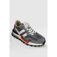 Lufian Auke Gri-Beyaz-Turuncu Erkek Hakiki Deri Spor Ayakkabı