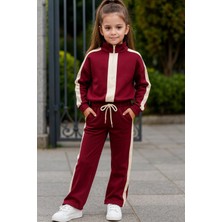Alkın Kids 3-10 Yaş Kız Çocuk Bordo Şeritli Eşofman Takımı