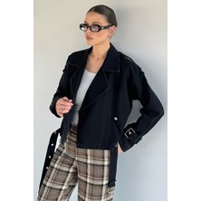Gülseli Kadın Kruvaze Yaka Kemer Detaylı Jean Kot Ceket P-00019427