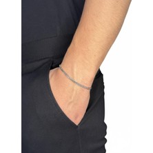 Winy Concept Zincir Detaylı Çelik Erkek Bileklik - 23 cm Modern Gümüş Renk