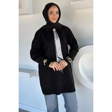 Julude Gülseli Polo Yaka Fular Aksesuarlı Tesettür Triko Tunik P-00019399