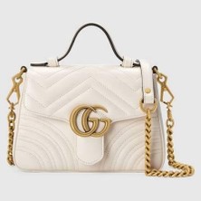 Gucci White Chevron Leather Gg Marmont Top Handle Bag
