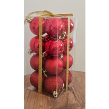 Empressco Kırmızı 16'lı Mat, Parlak, Simli, Aynalı Yılbaşı Topu, 5 Cm, Çam Ağacı Süsü