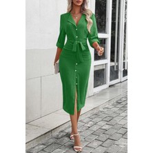 Mossta Düğmeli Beli Kuşaklı Midi Aerobin Ebise Yeşil