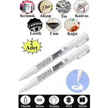 Artlantis Beyaz Keçeli Kalem 2 Adet Kalıcı Marker Kalem Yağ Bazlı Cam Metal Seramik Ahşap Lastik Plastik Taş Yüzey