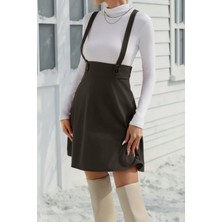 Mossta Askılı Düğme Detaylı Mini Süet Elbise - Haki