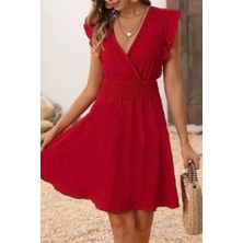 Mossta Kruvaze Yaka Bel Lastikli Aerobin Elbise - Kırmızı