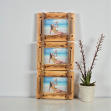 Elifeshop El Yapımı Doğal Ahşap 3’lü Bambu Bamboo Fotoğraf Çerçevesi Dekoratif Ev Ofis Hediyesi Duvar Süsü - 1