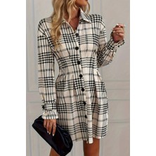 Mossta Uzun Kol Düğmeli Mini Modal Elbise - Beyaz