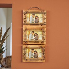 Elifeshop El Yapımı Doğal Ahşap 3’lü Bambu Bamboo Fotoğraf Çerçevesi Dekoratif Ev Ofis Hediyesi Duvar Süsü -10
