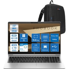 Hp Probook 450 G10 Intel Core I7 1355U 5ghz 48GB 4tb SSD Iris® Xe Graphics Windows 11 Pro 15.6" IPS Fullhd (1920X1080) 250NITS Taşınabilir Bilgisayar H9969H2ETP30 + Zetta Çanta
